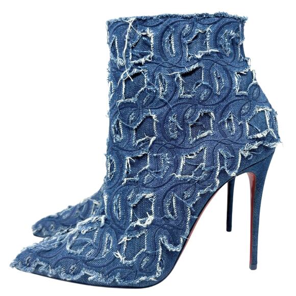 LOGO Christian Louboutin Heels So Kate Boots Ankle Booties Blue Denim NWT 40 - Picture 3 of 10